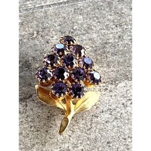 Vintage Brooch Crystals Grape Cluster Gold Tone